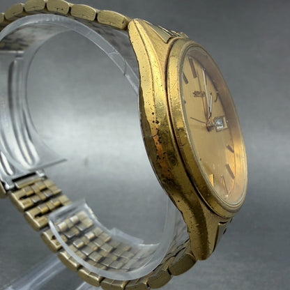 Seiko Watch Men 37mm Champagne Dial Gold Tone Daydate Round 7N43-9048 PARTS VTG4