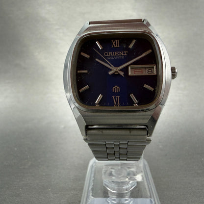 Orient Watch Men 34mm Blue Dial Silver Tone Daydate 049108-40 New Battery VTG5