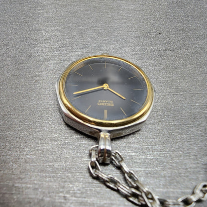 Seiko Necklace Watch Women 23mm Black Dial Two Tone 14000920 New Battery4