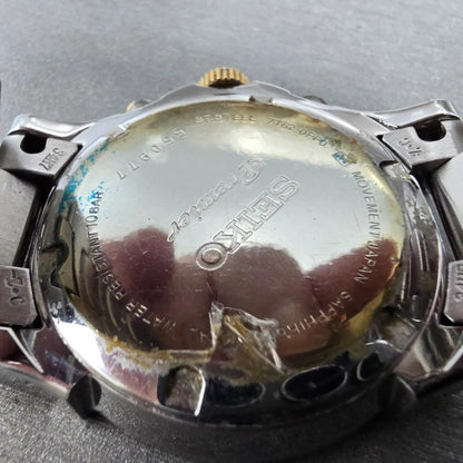 Seiko Premier Chronograph Watch Men 38mm White Dial Two Tone Date 7T62-0FF0 PART10