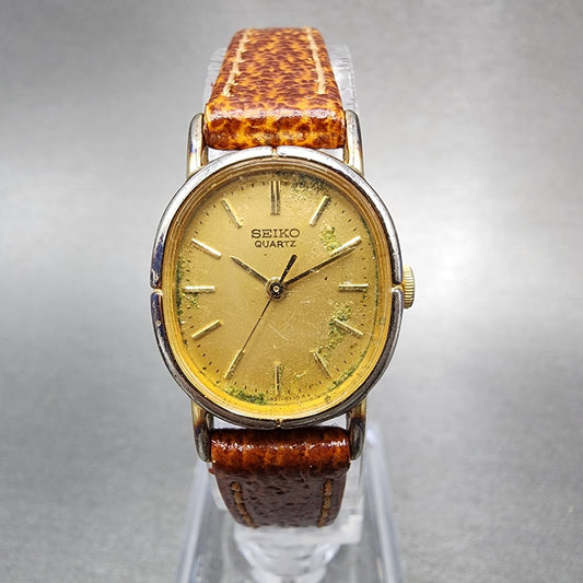 Seiko Watch Women 20mm Champagne Dial Gold Tone Oval 3421-5320 New Battery