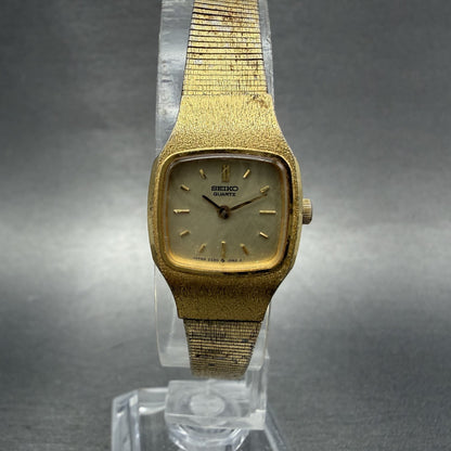 Seiko Watch Women 18mm Champagne Dial Gold Tone Rectangle 23205269 NewBattery L0