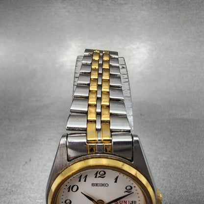Seiko Watch Women 24mm White Dial Two Tone Daydate Round 7N830011 New Battery4