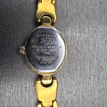 Bulova Watch Women 16mm Gold Dial Gold Tone Oval Diamond Accent New Battery VTG10