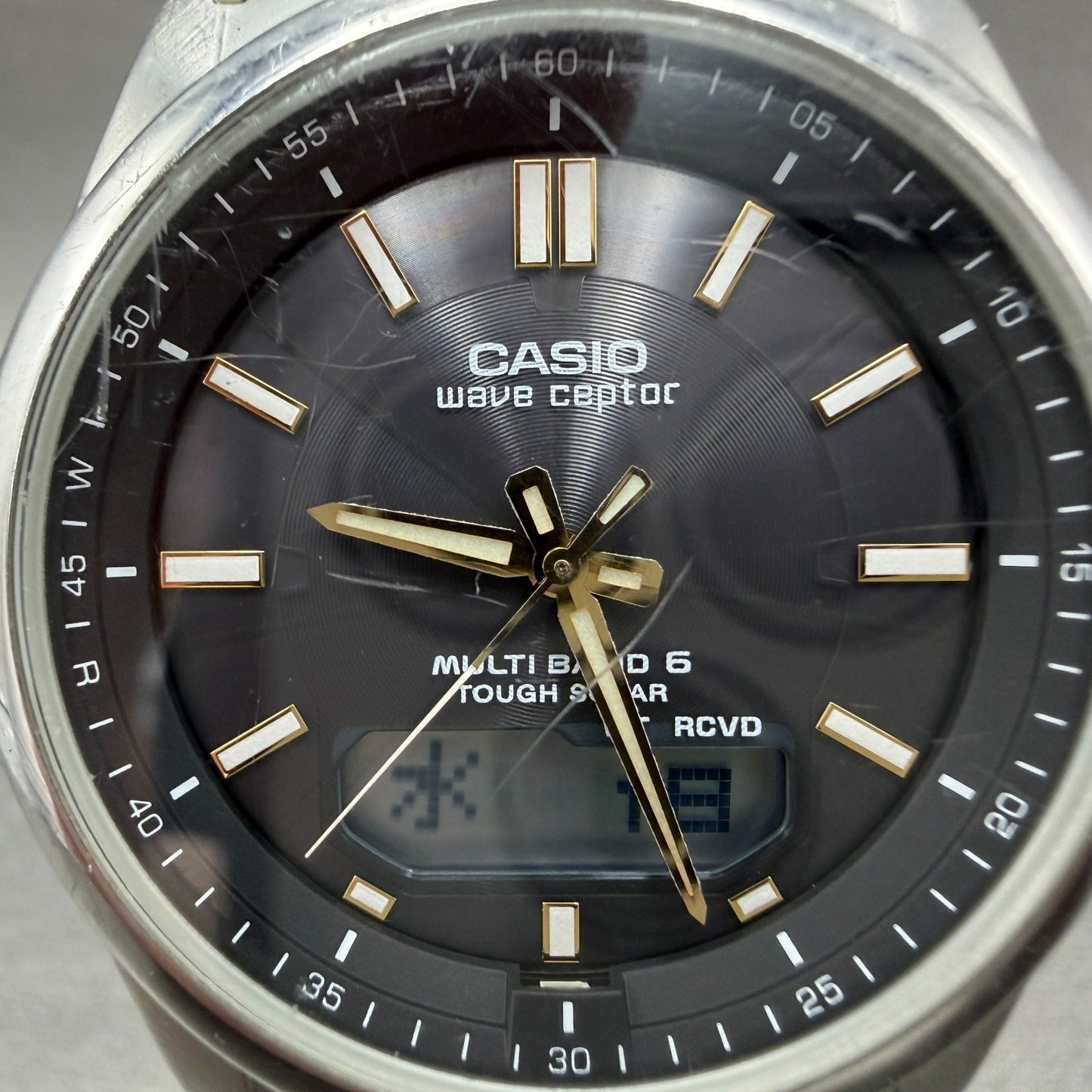 Casio Wave Ceptor  Watch Men 42mm Black Dial Steel Analog Digital Solar Runs ABL1