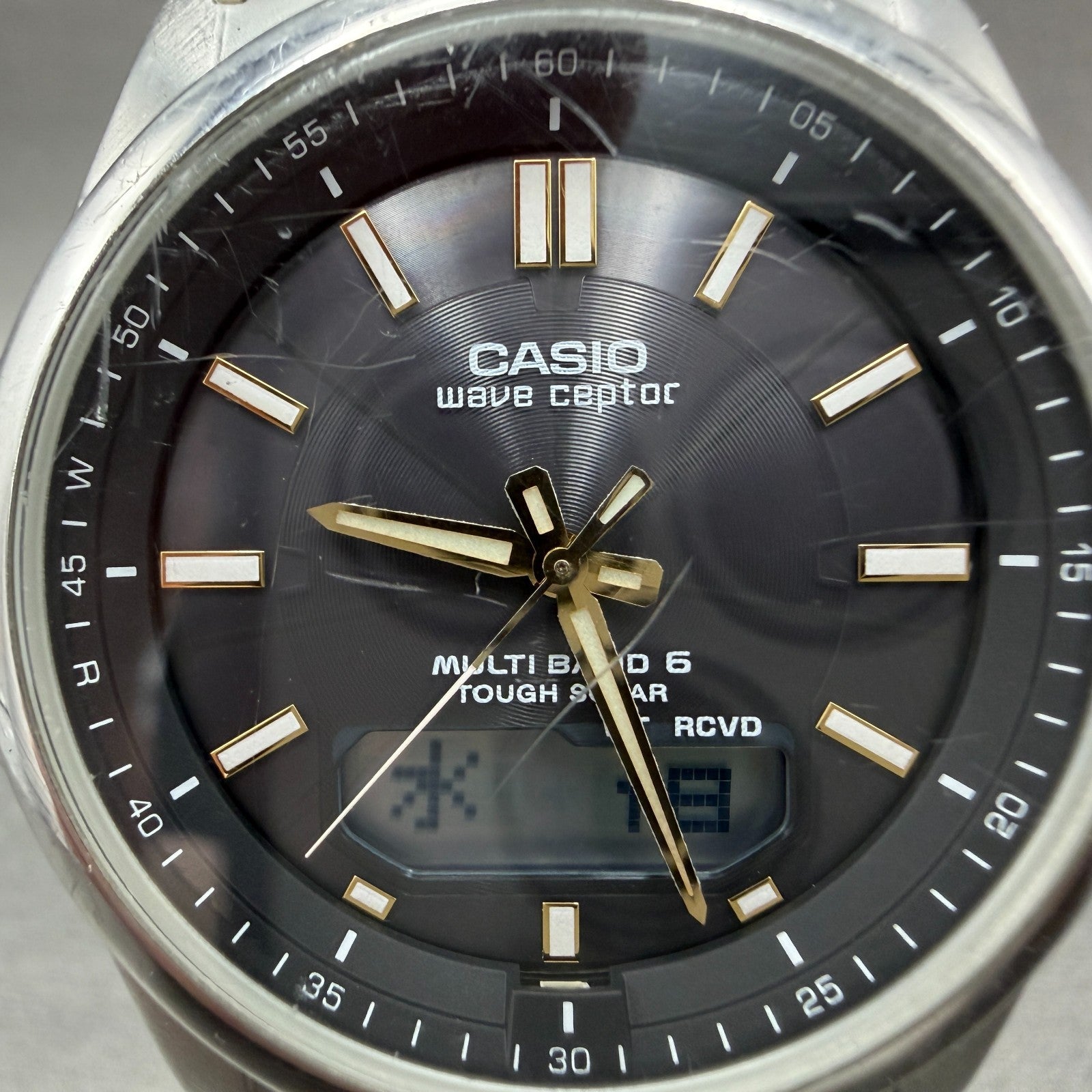 Casio Wave Ceptor  Watch Men 42mm Black Dial Steel Analog Digital Solar Runs ABL1
