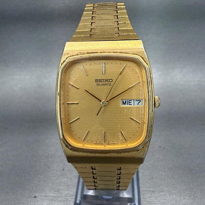 Seiko Watch Men 29mm Gold Dial Gold Tone Daydate Rectangle 6533-5010 New Battery0