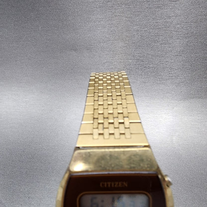 Citizen CQ Digital Watch Men 33mm LCD Gold Tone New Battery 4097238 VTG4