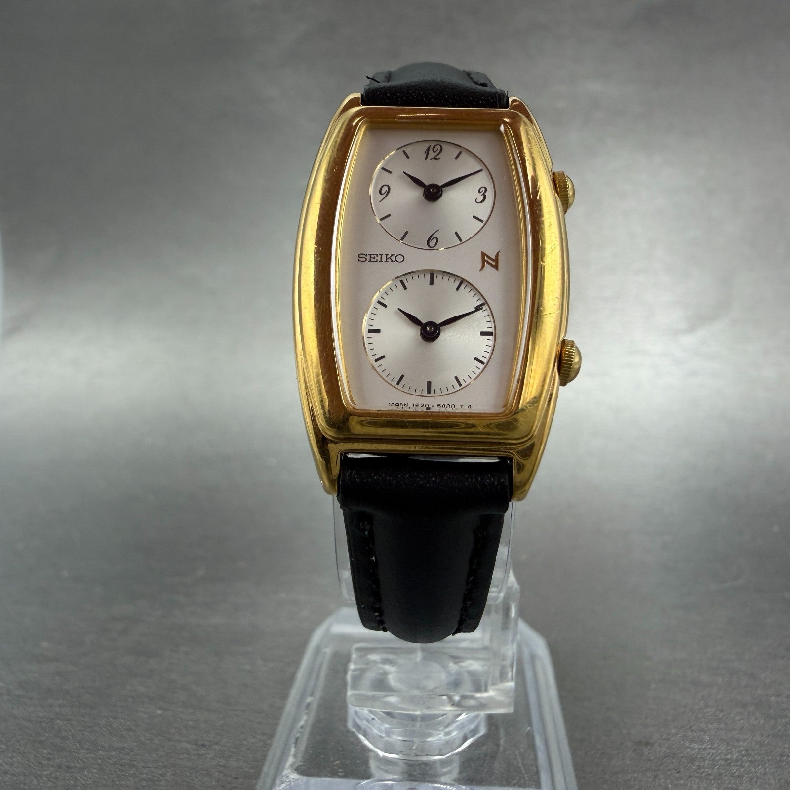 Seiko Dual Time Noie Watch Women 21mm Silver Dial Gold Tone 1E20-8A00 New Batt5