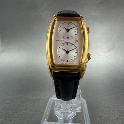Seiko Dual Time Noie Watch Women 21mm Silver Dial Gold Tone 1E20-8A00 New Batt5