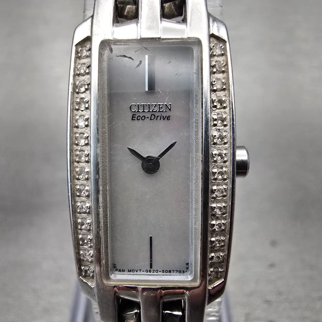 Citizen Eco-Drive Watch Women 15mm MOP Dial Silver Tone Gemmed G620-S057591 Runs1