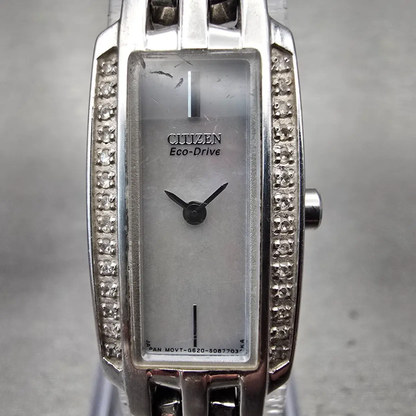 Citizen Eco-Drive Watch Women 15mm MOP Dial Silver Tone Gemmed G620-S057591 Runs1