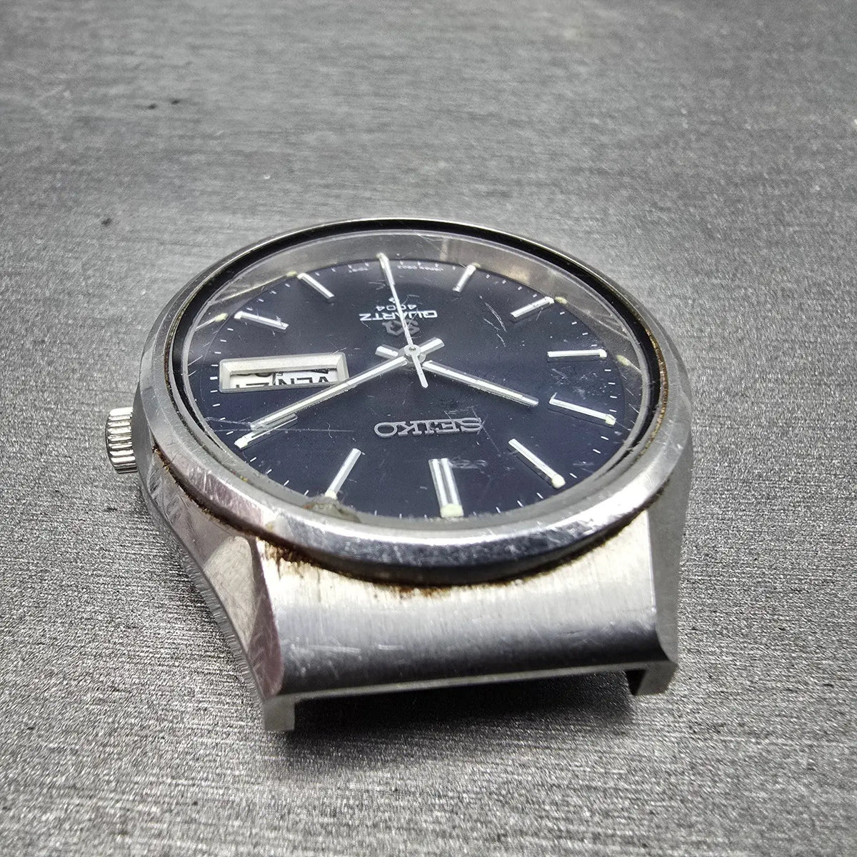 Seiko SQ 4004 Watch Men 36mm Blue Dial Steel Daydate Round 0903-7019 PARTS5