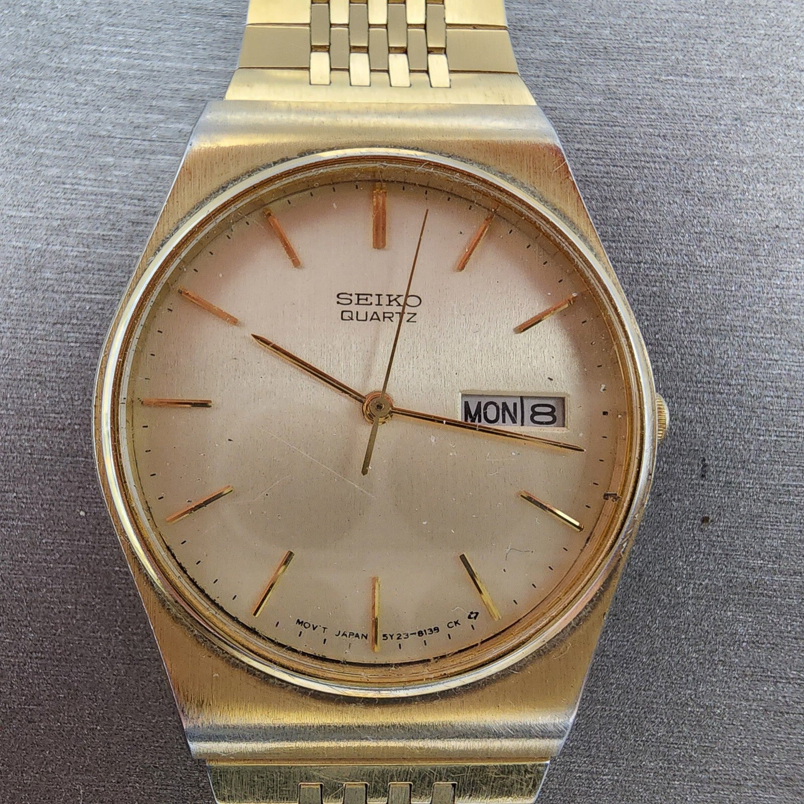 Seiko Watch Men 33mm Cream Dial Gold Tone Daydate Round 5Y238119 PARTS2