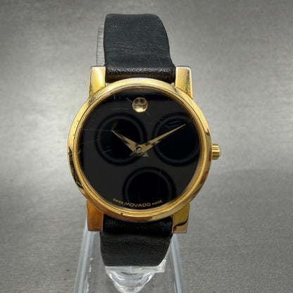Movado Muesum Watch Women 25mm Black Dial Gold Tone Round 87 A1 845 New Battery10