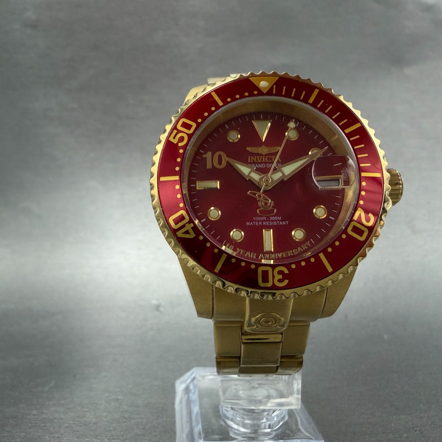 Invicta Grand Diver Watch Women 37mm Red Dial Gold Tone Date Round Automatic5
