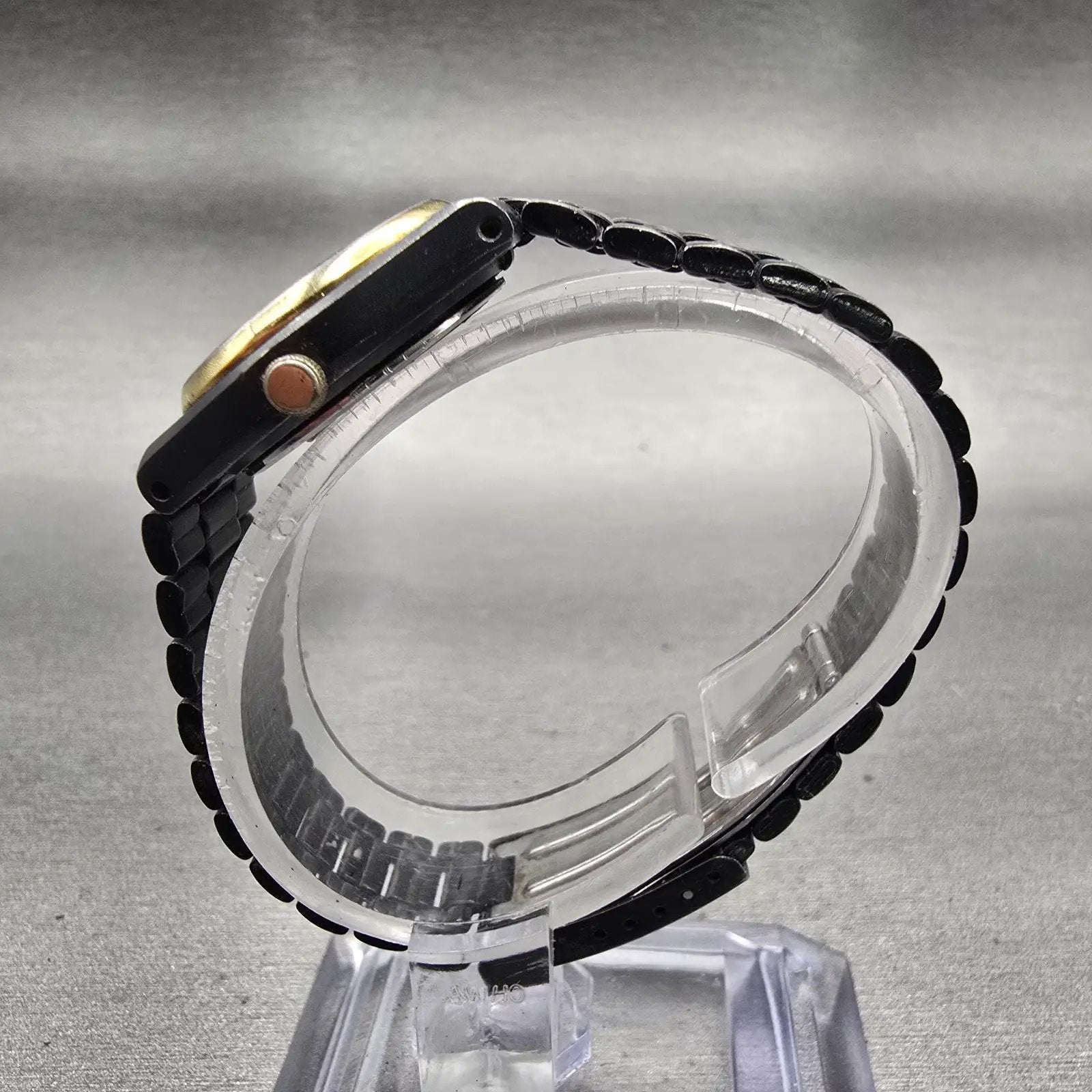 Seiko SQ Watch Women 24mm Black Dial Black & Gold Tone Daydate 2A23-0159 New Bat6