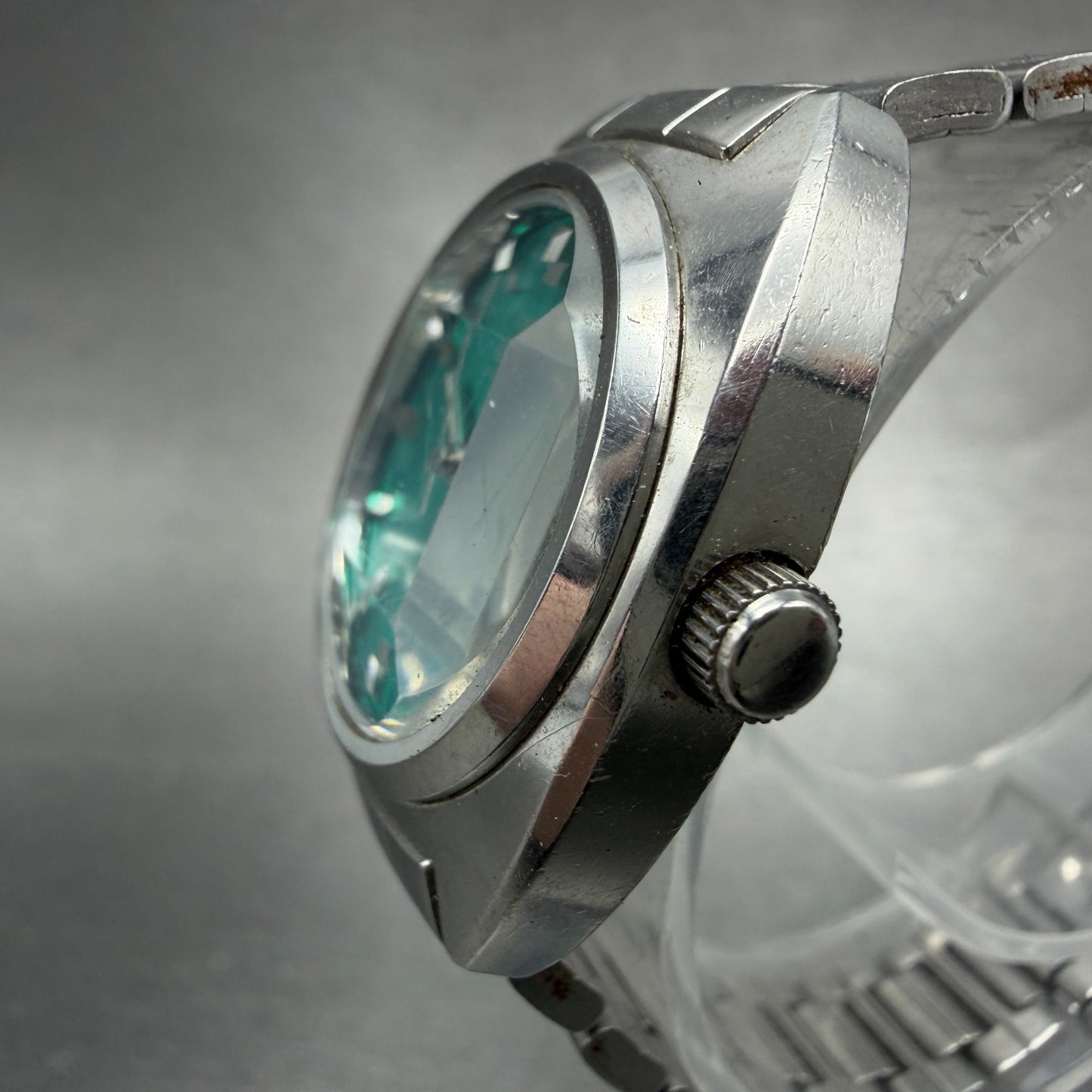 Seiko Automatic Watch Women 28mm Green Dial Silver Tone Date 2205-0610 Runs2