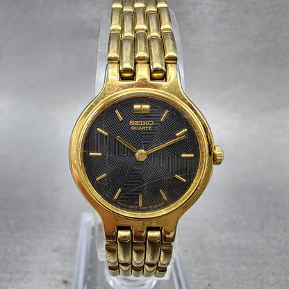 Seiko Watch Women 22mm Black Dial Gold Tone Round 1n000a99 New Battery0