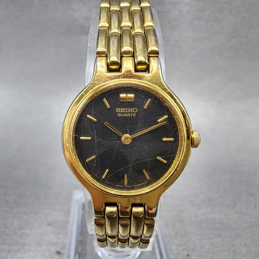 Seiko Watch Women 22mm Black Dial Gold Tone Round 1n000a99 New Battery0