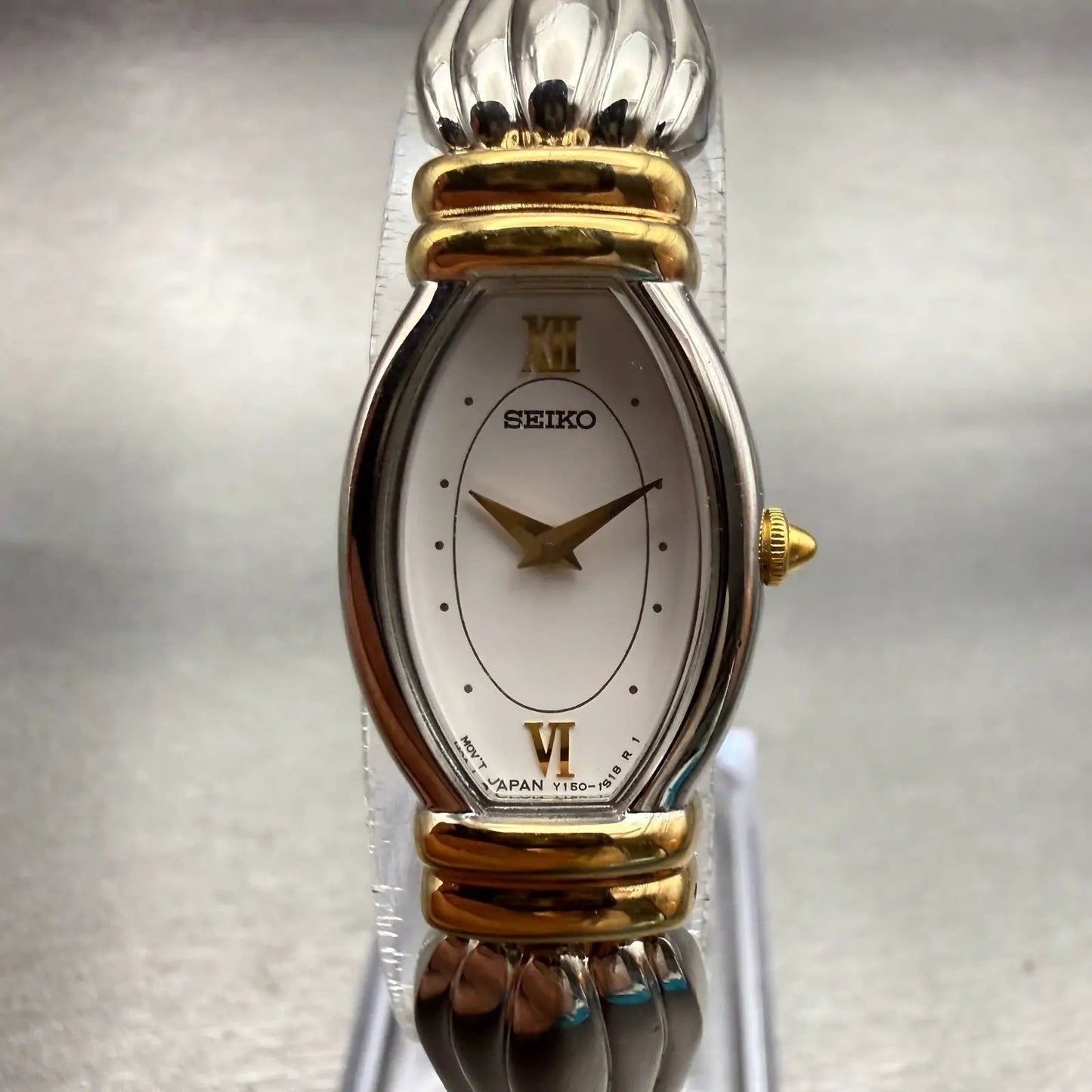 Seiko Watch Women 16mm White Dial Two Tone Oval Y150-5N90 New Battery Vintage0