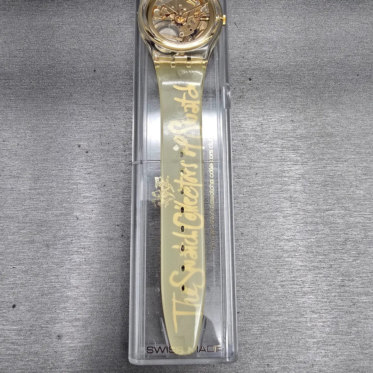 Swatch Golden Jelly Watch Men 34mm Skeleton Dial Clear Case GZ115 New Batt NOS3