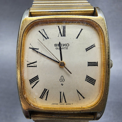 VTG Seiko Tank Watch Men 28mm Champagne Dial Gold Tone 78305040 PARTS2