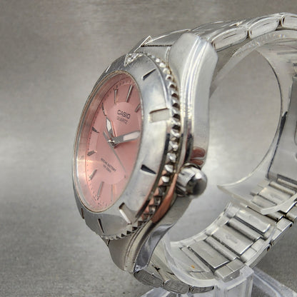 Casio Women Diver Watch Women 33mm Pink Dial Silver Tone Date LTD1035 New Batt2