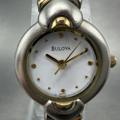 Bulova Watch Women 20mm White Dial Two Tone Round Bracelet 98T23 New Battery1