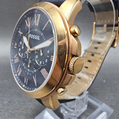 Fossil Grant Chronograph Watch Men 44mm Blue Dial Rose Gold Tone FS4835 New Batt3
