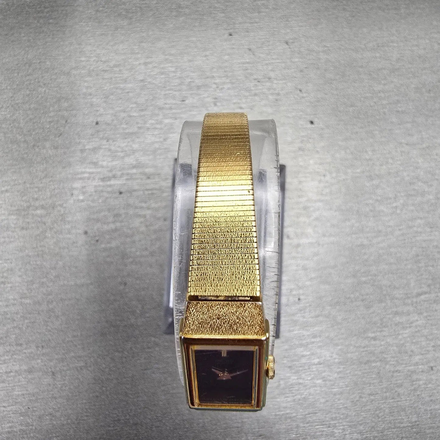Seiko Watch Women 12mm Black Dial Gold Tone Rectangle 2E20-5490 New Battery VTG4
