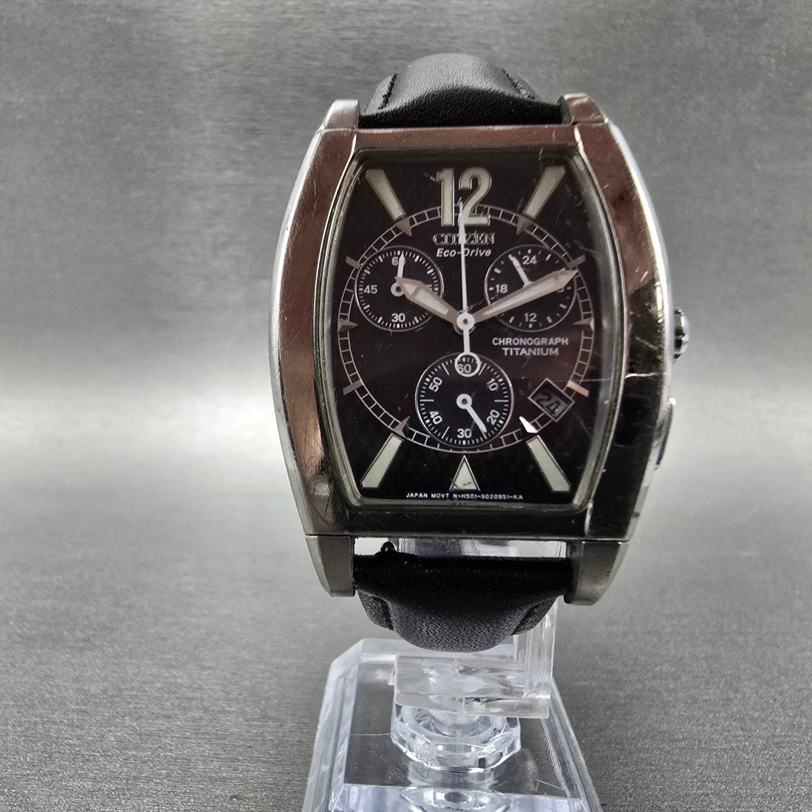 Citizen Eco-Drive Chronograph Watch Men 32mm Black Dial Titanium Date Runs5