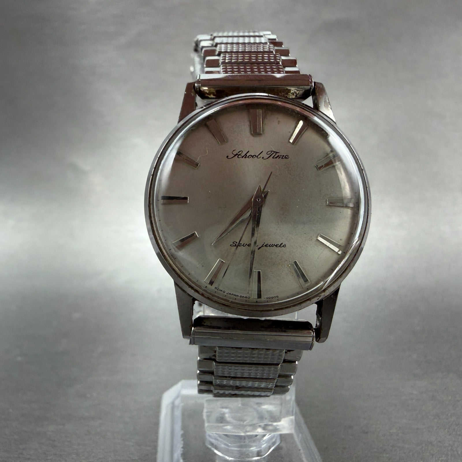 Seiko School Time Watch Men 33mm Silver Dial Silver Tone Manual 6640-9990 PARTS6