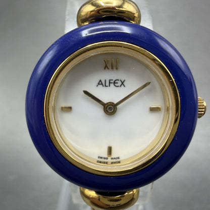 Alfex Interchange Bezel Watch Women 24mm White Dial Gold Tone Bangle New Batt2