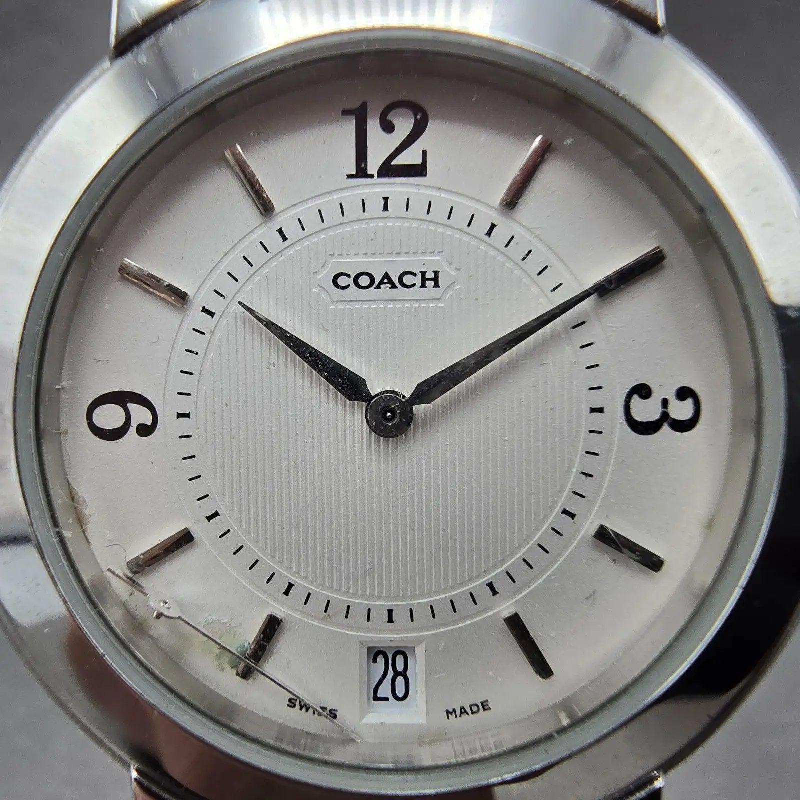 Coach W516 Watch Women 34mm White Dial Silver Tone Date Round PARTS LOOSE HANDS2