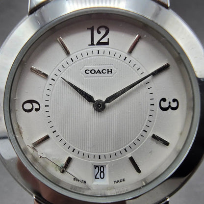 Coach W516 Watch Women 34mm White Dial Silver Tone Date Round PARTS LOOSE HANDS2