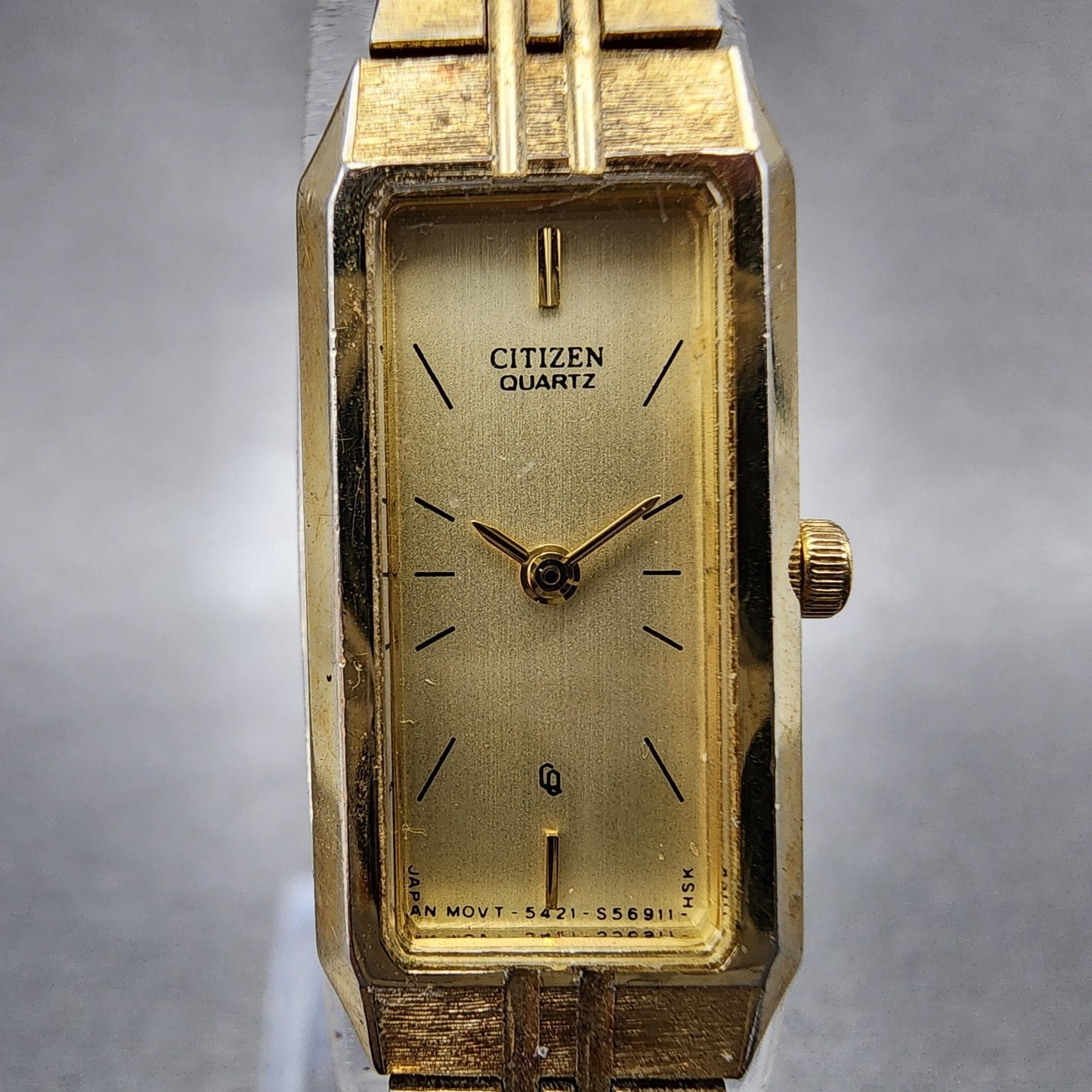 Citizen CQ Tank Watch Women 13mm Champagne Dial Gold Tone Rectangle New Battery1