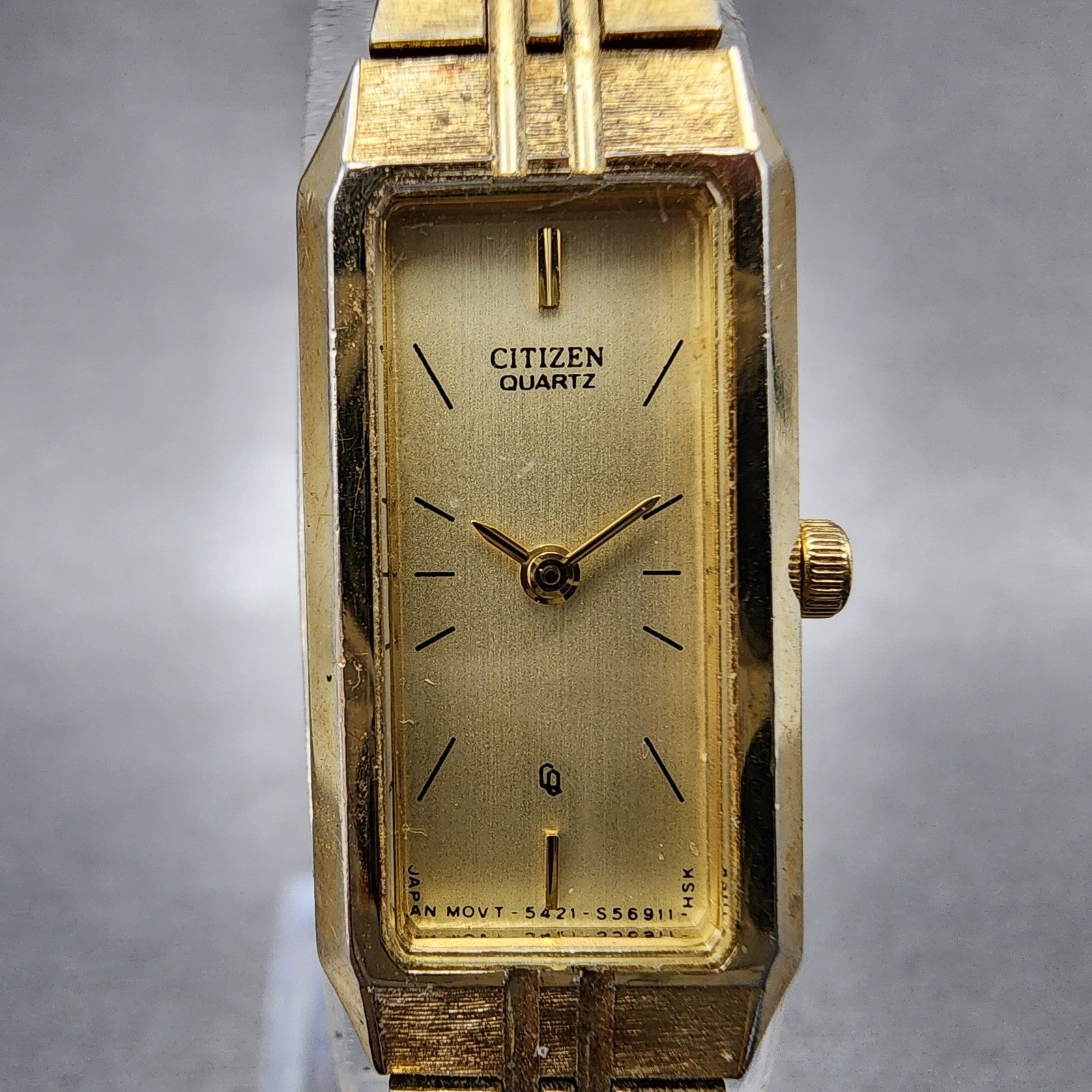 Citizen CQ Tank Watch Women 13mm Champagne Dial Gold Tone Rectangle New Battery1