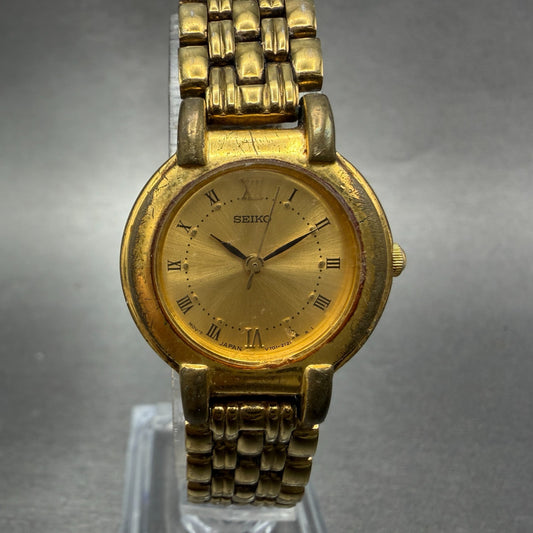 Seiko Watch Women 24mm Champagne Dial Gold Tone Round V701-1781 New Battery0