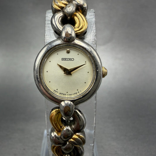 Seiko Watch Women 18mm White Dial Two Tone Round Y150-0M69 New Battery Vintage0