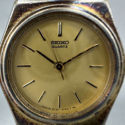 Seiko Watch Women 22mm Gold Dial Gold Tone Round 2C21-0049 New Battery Vintage1