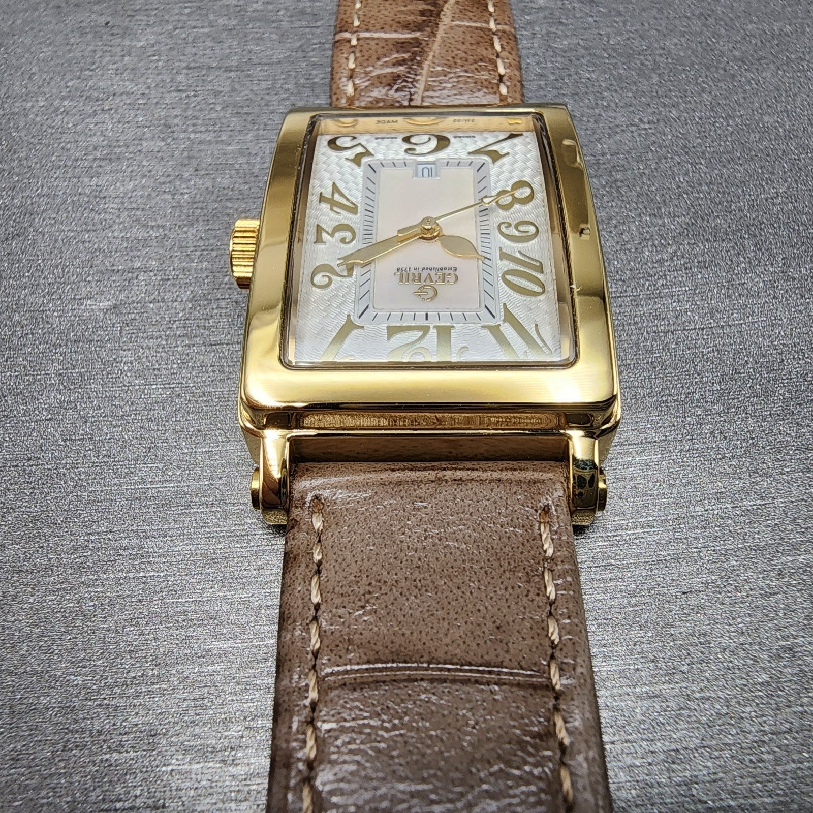 Gevril Avenue Of Americas Watch Women 26mm MOP Dial Gold Tone Date Rectangle5