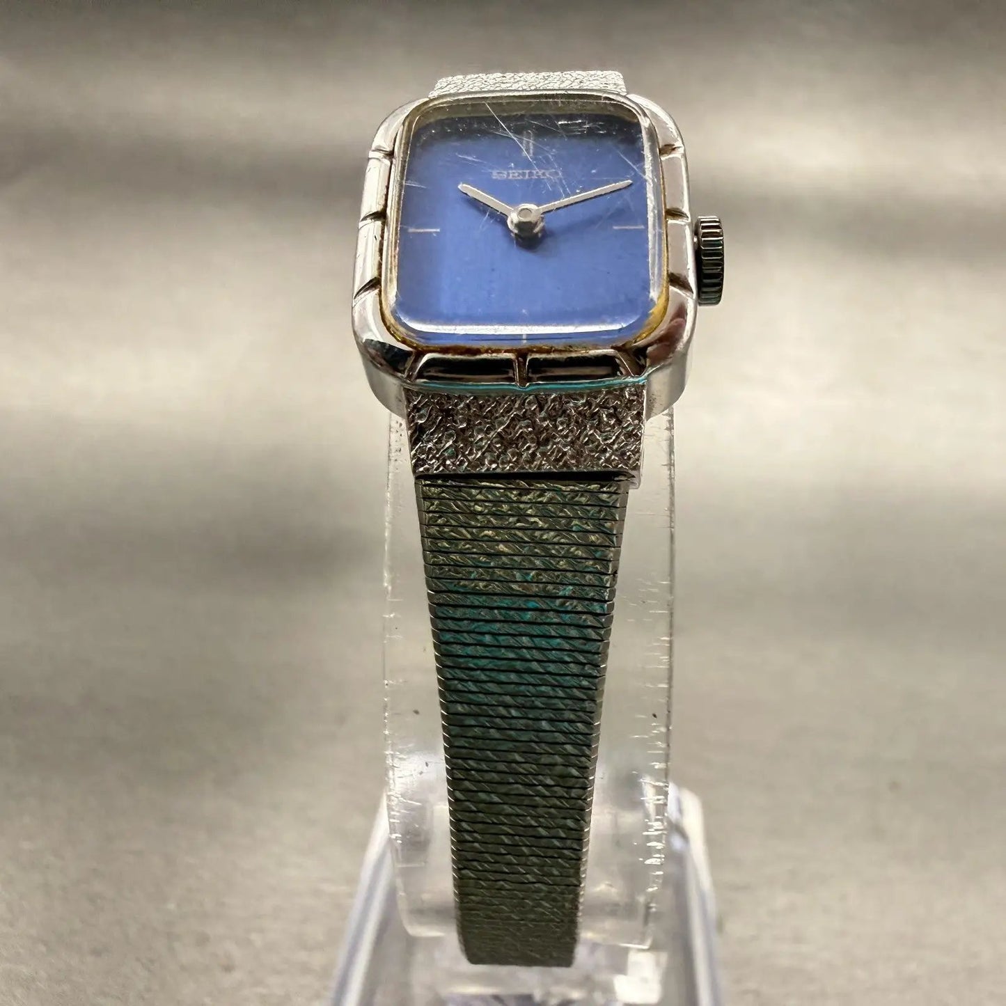 Seiko Watch Women 17mm Blue Dial Silver Tone Rectangle 11-5179 Vintage Works5