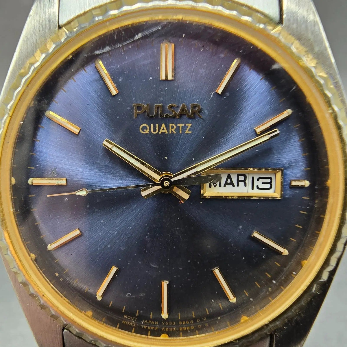 Pulsar President Watch Men 35mm Blue Dial Two Tone Daydate Round V533-8B50 PARTS2