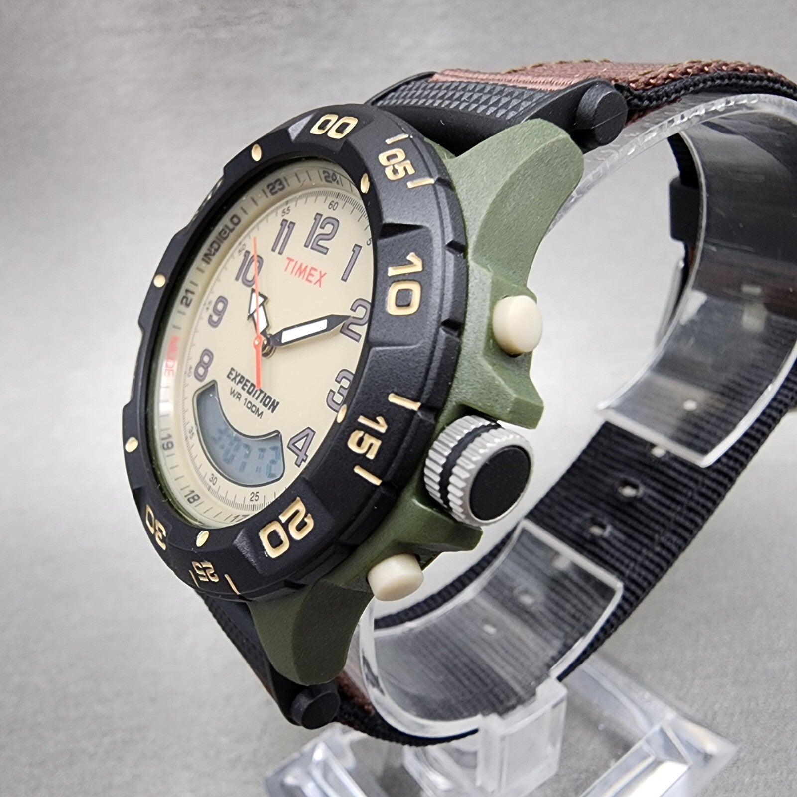Timex Expedition Watch Men 41mm Brown Dial Green Case Analog Digital T451813