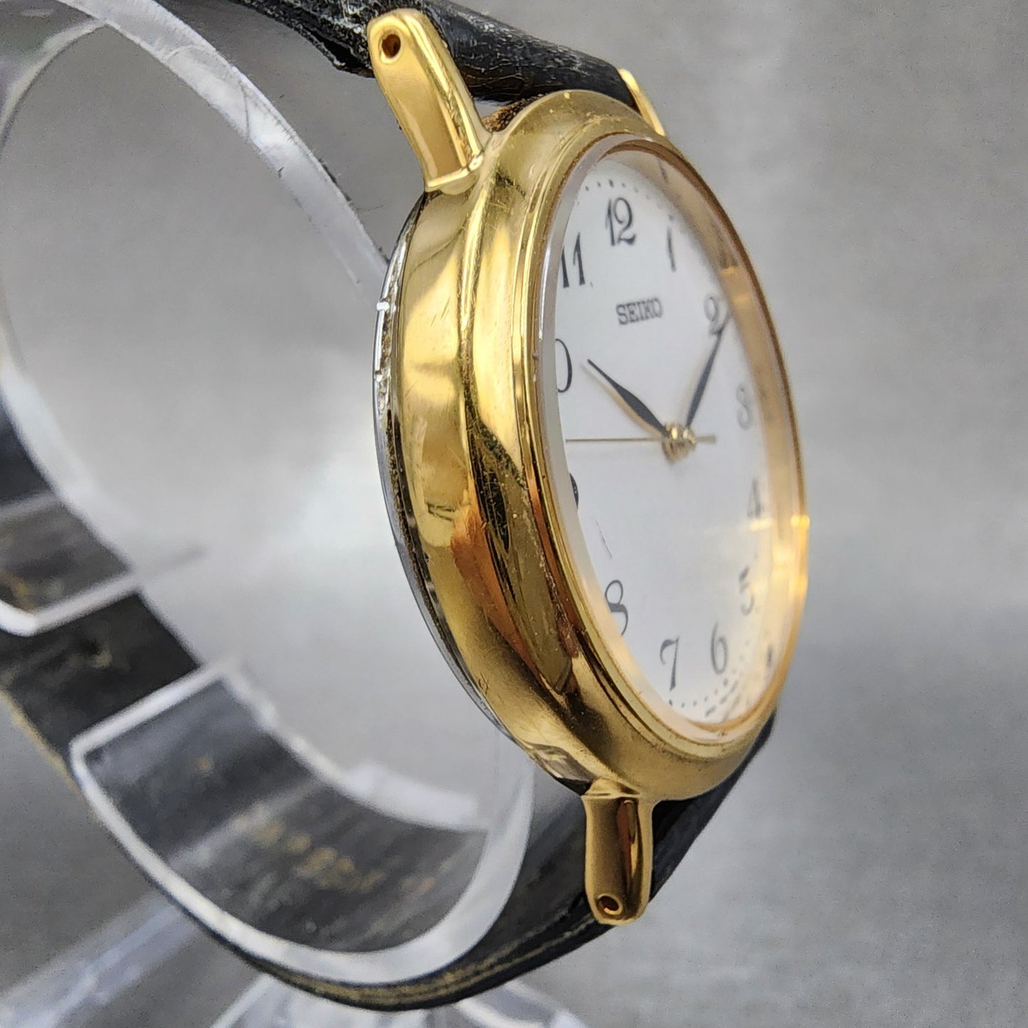 Seiko Watch Men 31mm Silver Dial Gold Tone 7n016890 New Battery3