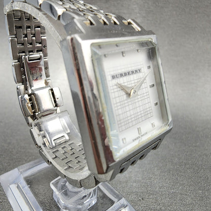 Burberry The City Tank Watch Women 24mm White Dial Steel Rectangle New Battery