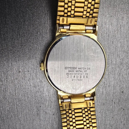 Citizen CQ Watch Men 30mm Black Dial Gold Tone Round 6030-914147 New Battery10