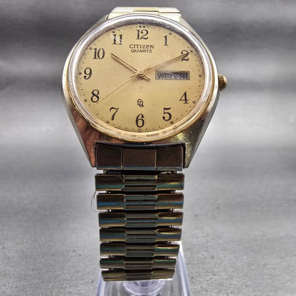Citizen CQ Watch Men 35mm Champagne Dial Gold Tone Daydate 6100-S24876 New Batt5