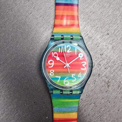 Swatch Color the Sky Watch Women 34mm Red Dial Blue Case Round GS124 New Battery1